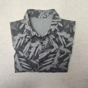 Lululemon Shirt Mens Small Gray Floral Short Sleeve Button‎ Up Hawaiian Work